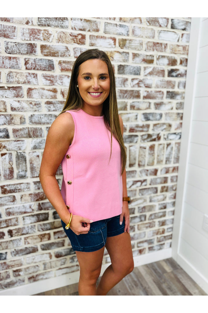 Pink Button Detail Sweater Tank