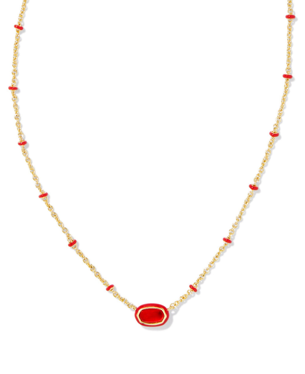 Kendra Scott | MINI ELISA ENAMEL FRAME SHORT PENDANT NECKLACE GOLD RED ILLUSION