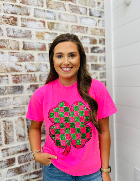 Neon Sparkle Shamrock Tee