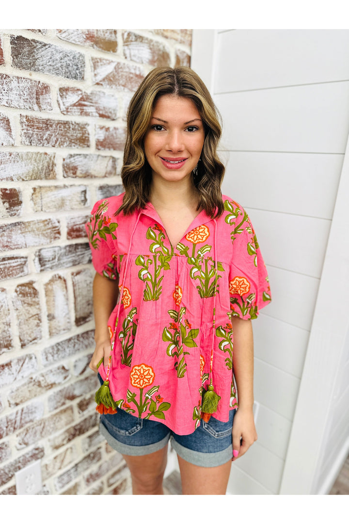 THML Floral Tassel Top