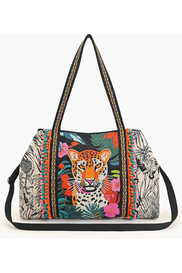 TROPICAL LEOPARD EMBELLISHED TOTE