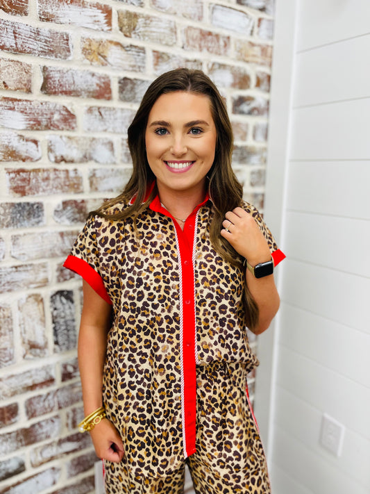 Red Leopard Top