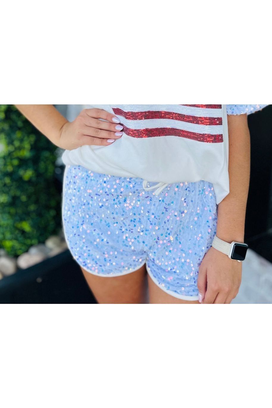 White Sequin Shorts