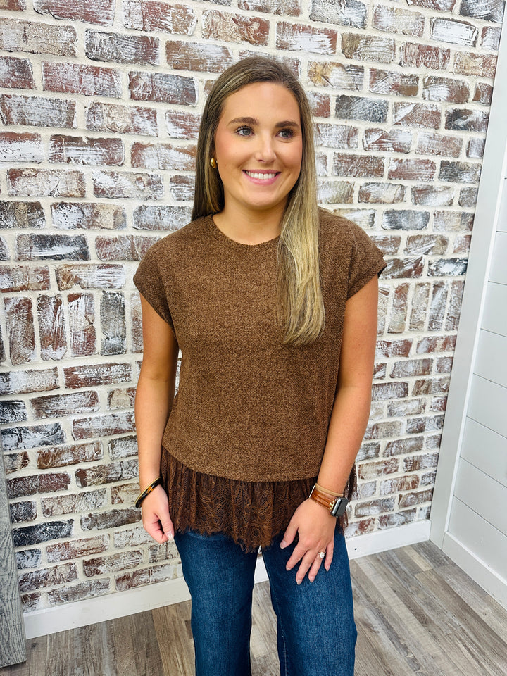 Lace Lover Knit Top - Dark Brown