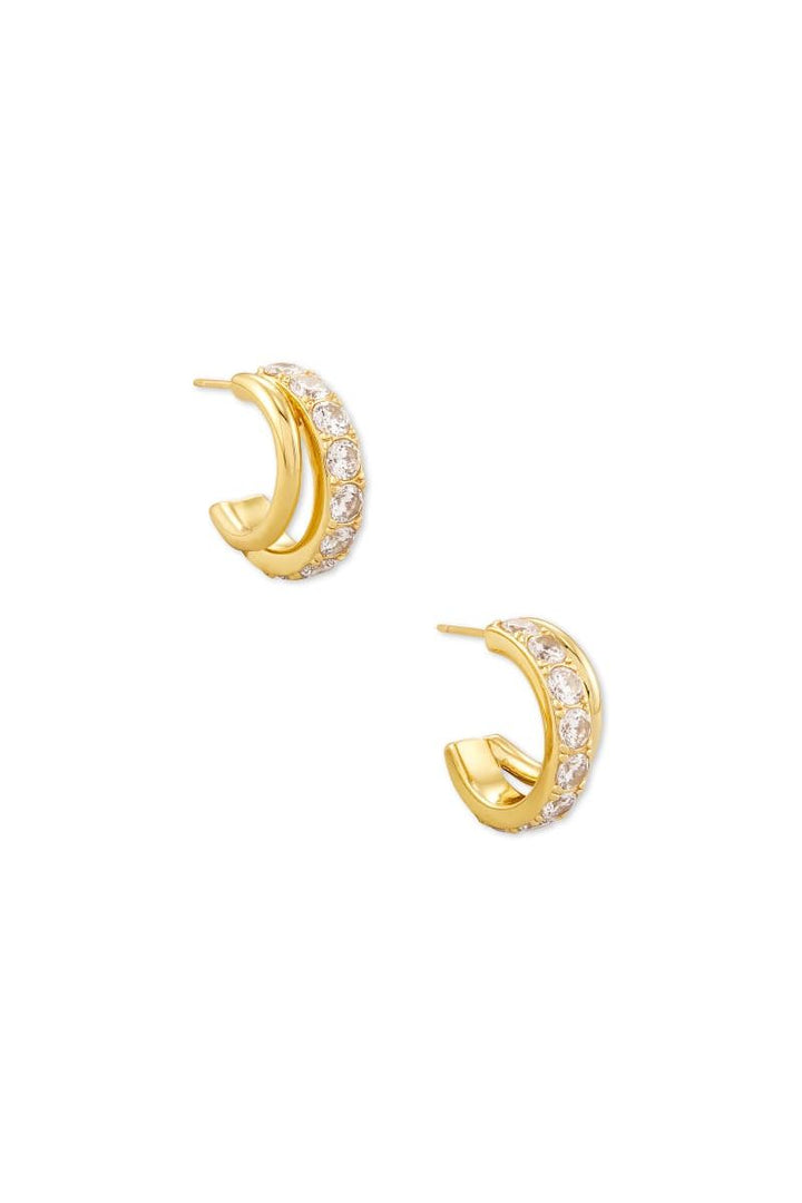 Kendra Scott | Livy Gold Huggie Earrings in White Crystal