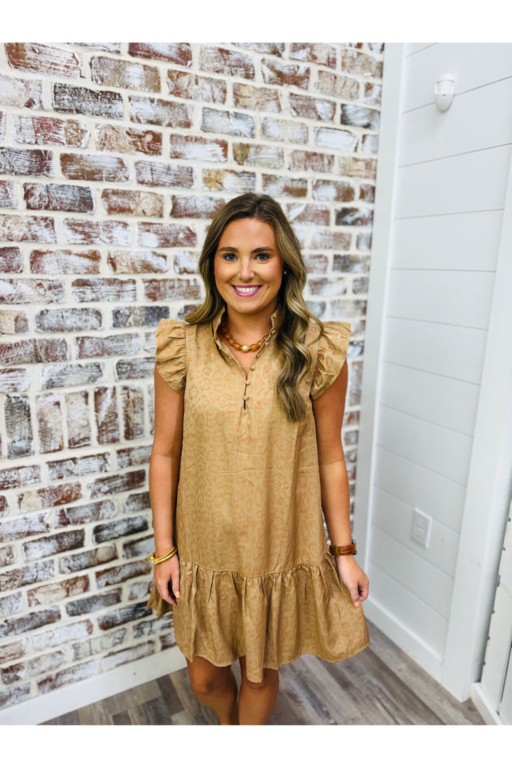 Taupe Leopard Ruffle Dress