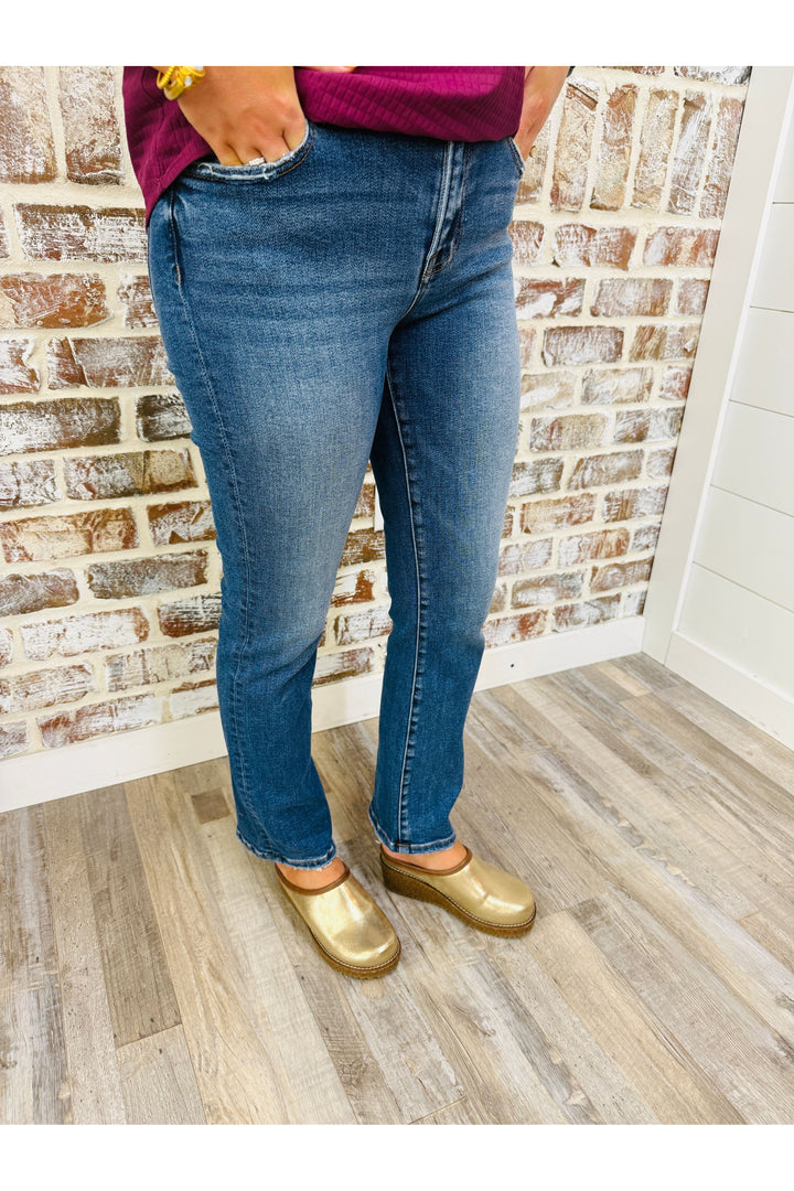 Risen~ Dark Mid-Rise Ankle Straight Jeans