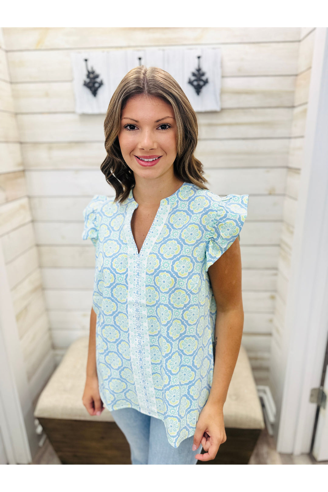 Mary Square| Kira Top | Mosaic Charm Blue