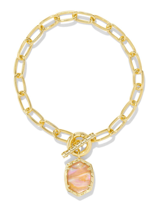 Kendra Scott| DAPHNE LINK AND CHAIN BRACELET GOLD LIGHT PINK IRIDESCENT ABALONE S/M