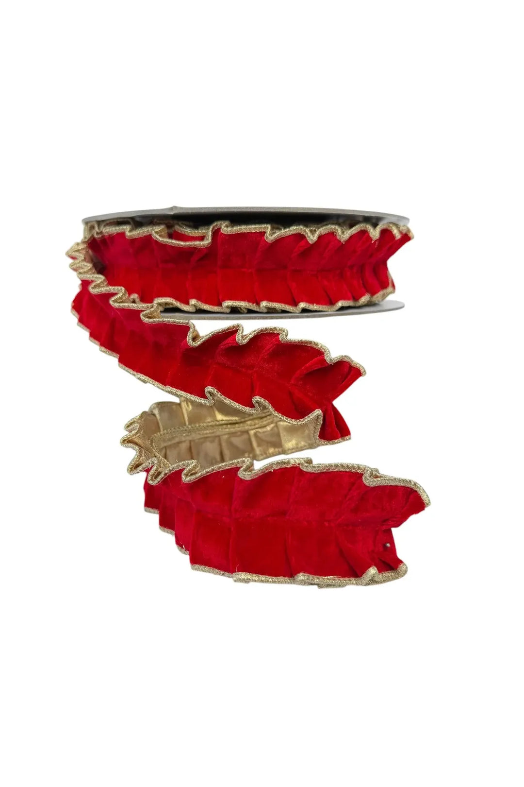 John Mark| Red Velvet Pleated Metallic Dupion Ribbon 2x10yd