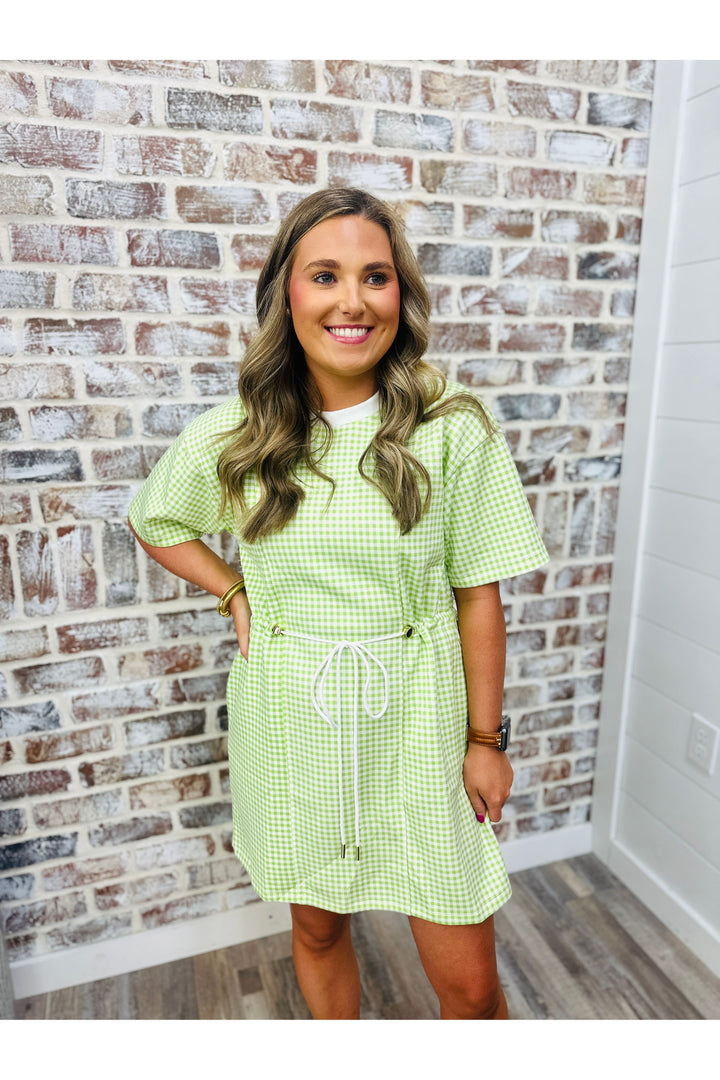 Lime Gingham Cinch Dress