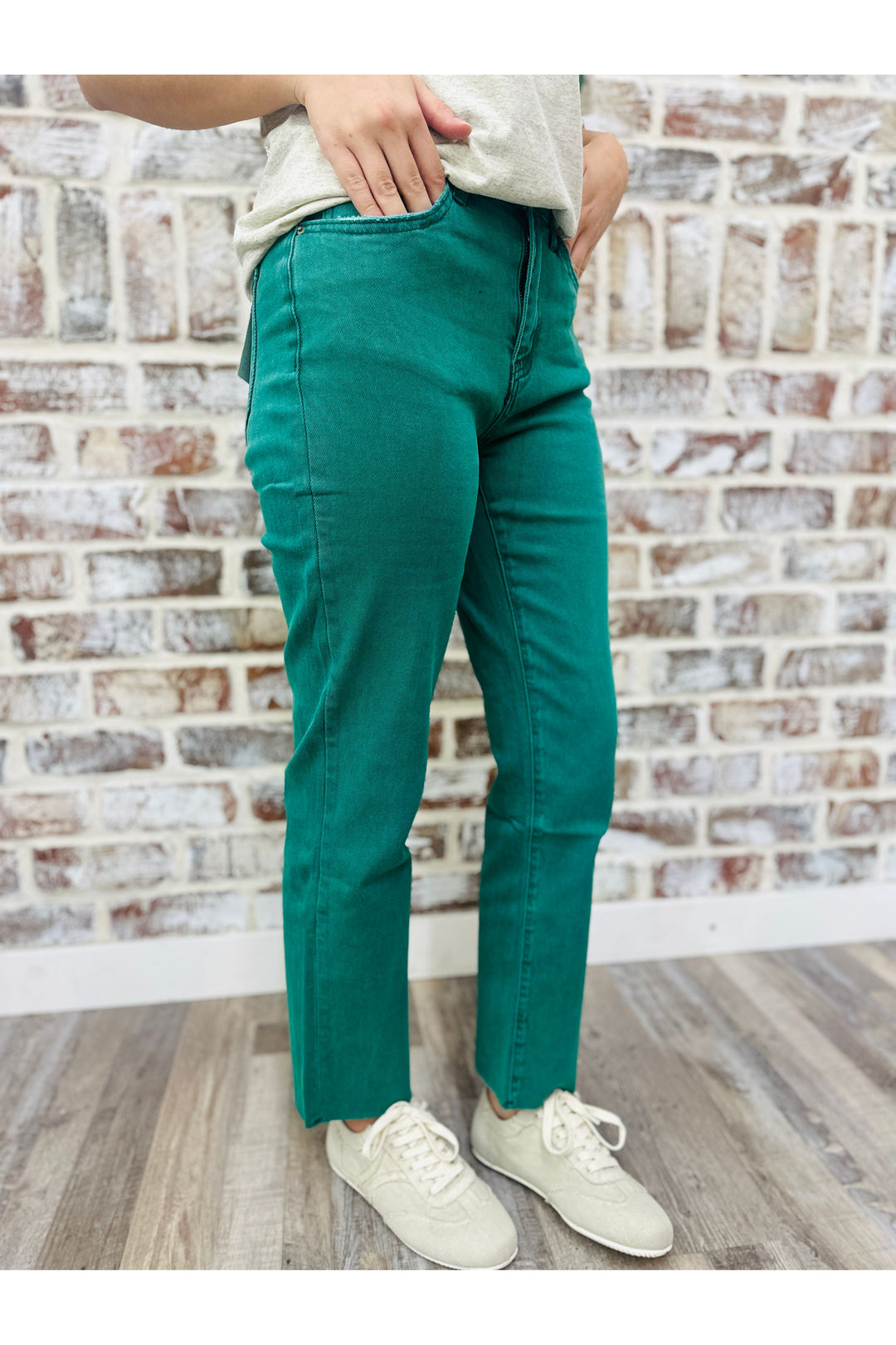 Emerald Acid Wash High Rise Straight Pants