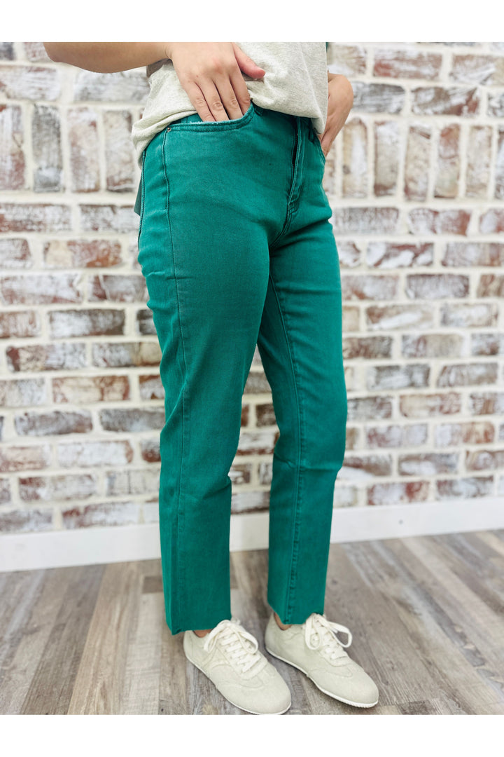 Emerald Acid Wash High Rise Straight Pants
