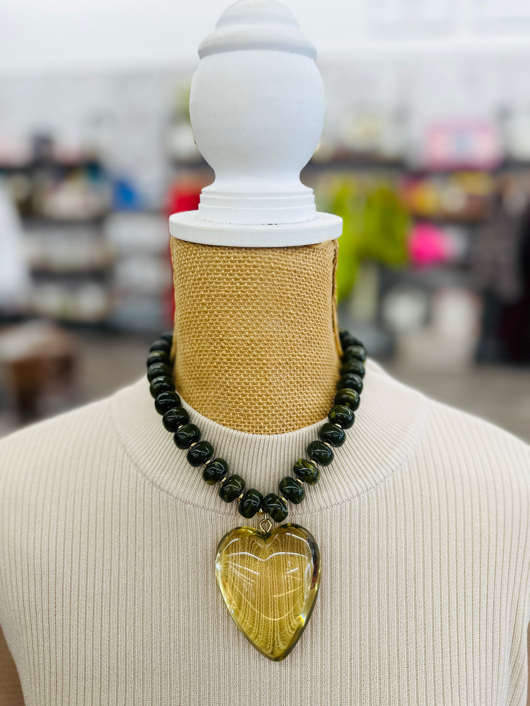 Mega Heart Necklace - Olive