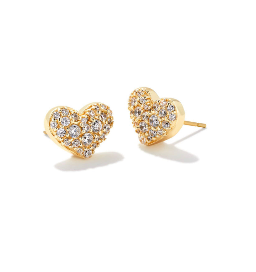 Kendra Scott| ARI PAVE CRYSTAL HEART EARRINGS GOLD METAL WHITE CZ