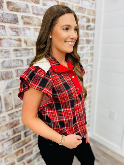 Red + Black Plaid Top