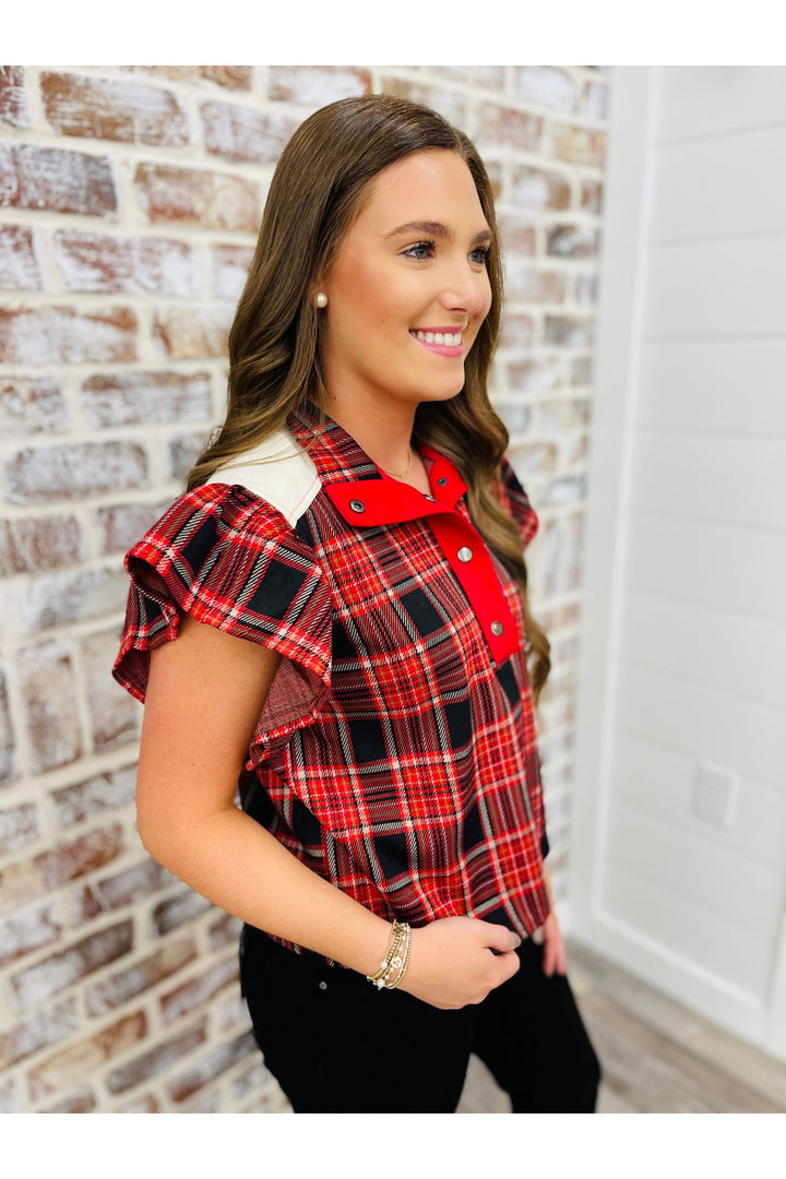 Red + Black Plaid Top