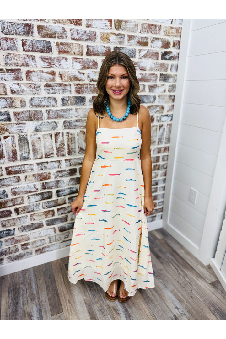 Multi Fish Midi Dress