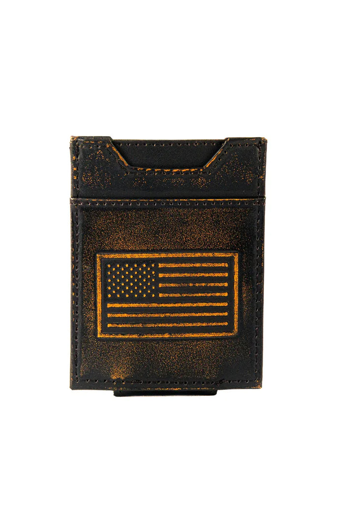 AMERICAN FLAG BURNISHED LEATHER MAGNETIC FRONT POCKET WALLET