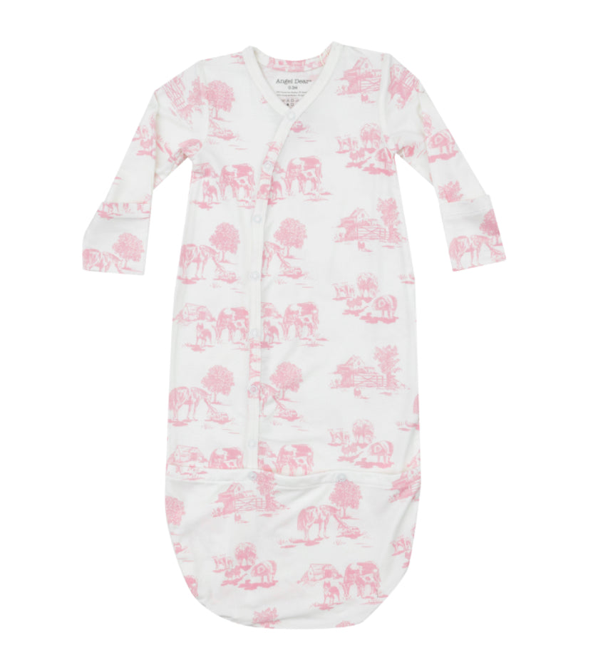 Farm Toile Pink - Bundle Gown 0-3m