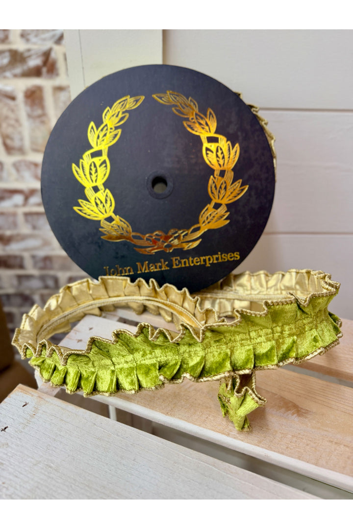 John Mark| Apple Velvet Pleated Metallic Dupion Ribbon 1.5x10yd