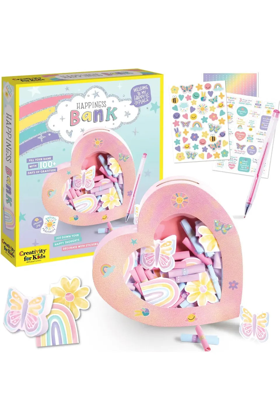 Kids happiness heart shaped mindfulness bank craft kit for kids.