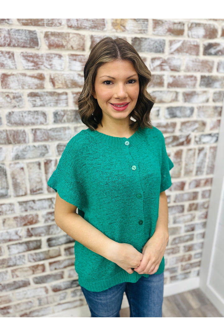 Knit Button Top - Kelly Green