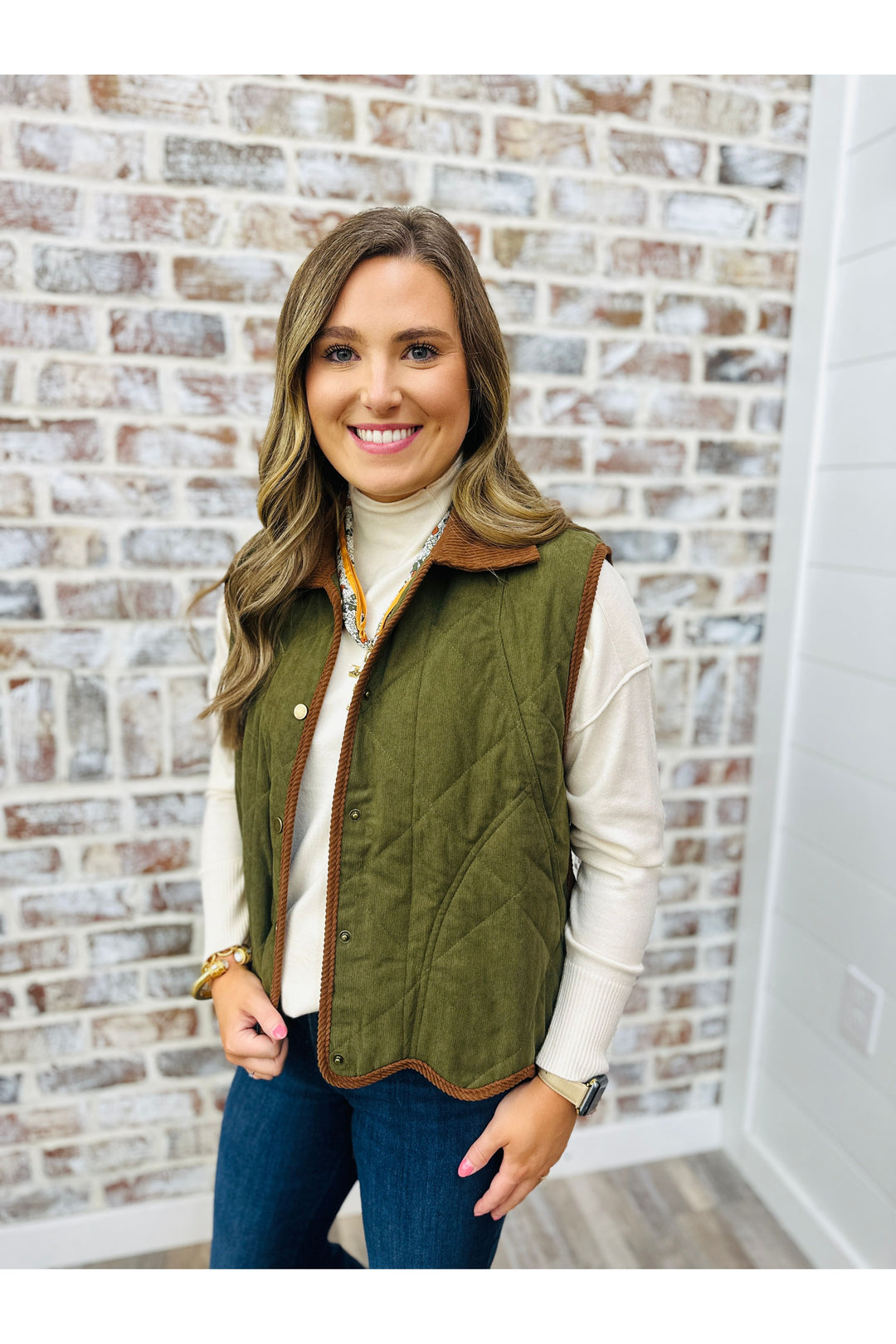 Olive vest with trim 