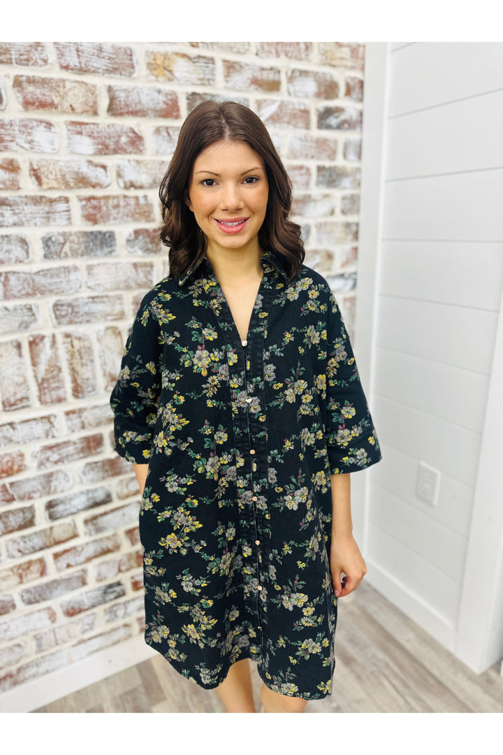 Floral Designs Denim Dress