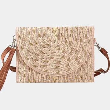 Gold Threads Mixed Straw Clutch Bag
