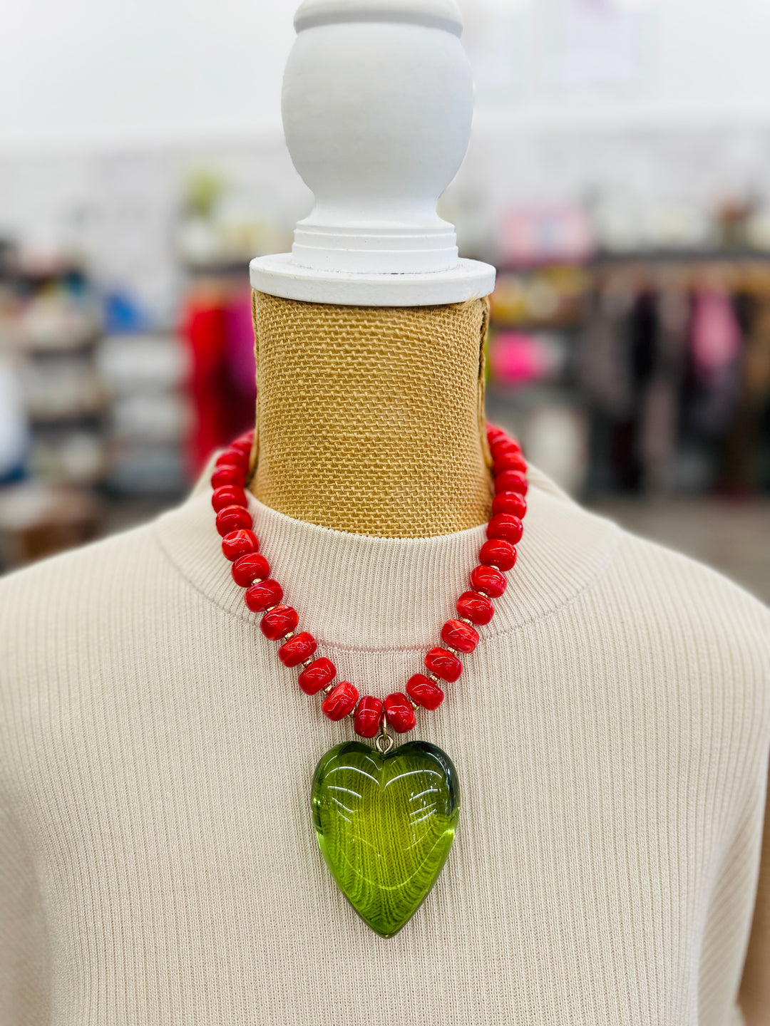 Mega Heart Necklace - Red + Green