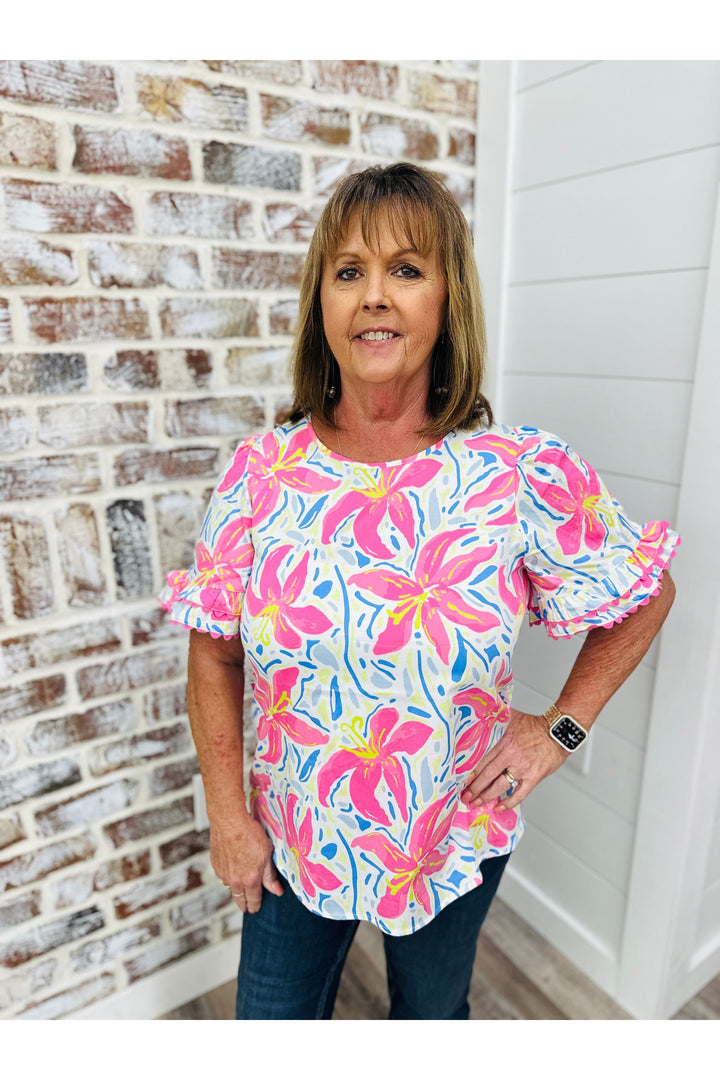 Mary Square| Hibiscus Harmony Cassidy Top