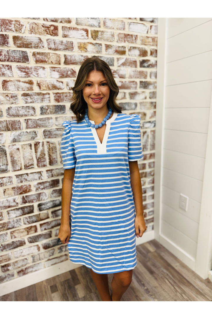Mary Square | Adelyn T-Shirt Blue/White Stripe Dress