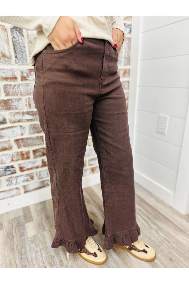 Cocoa Kiss Ruffle Hem Pants