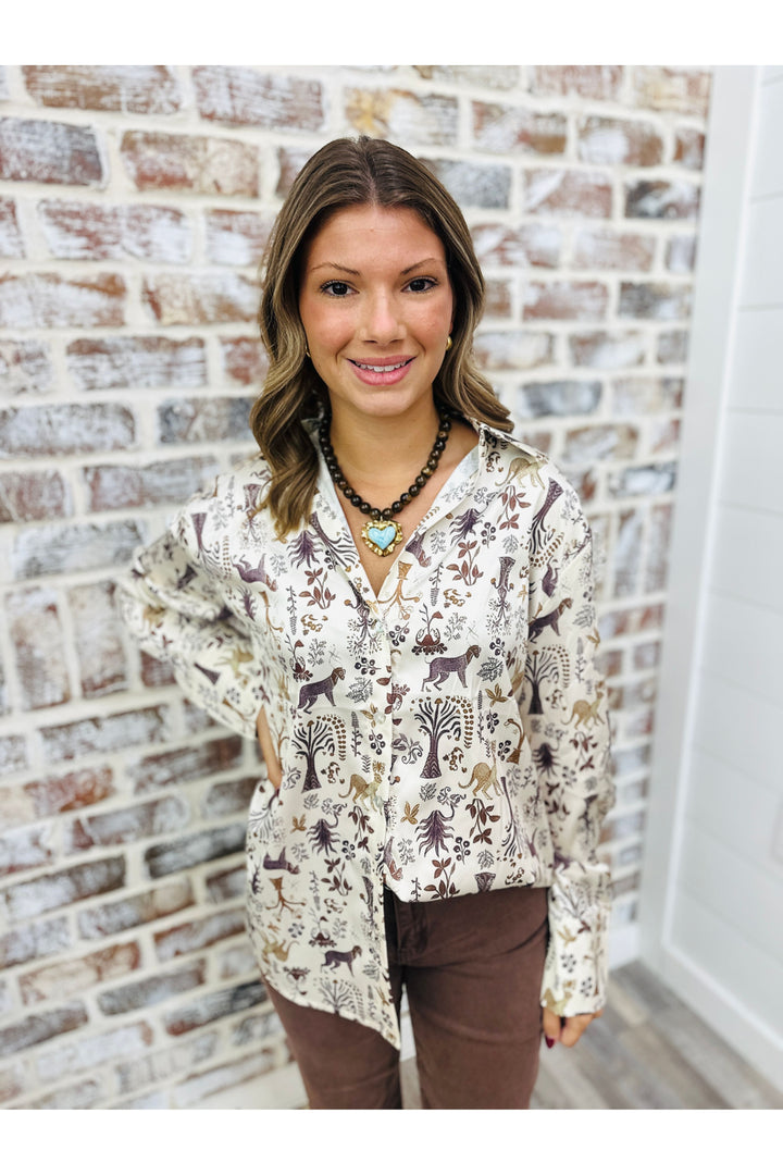 Satin Multi Botanical Print Top
