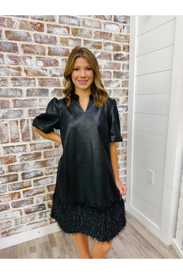 Metallic Feather Fringe Dress