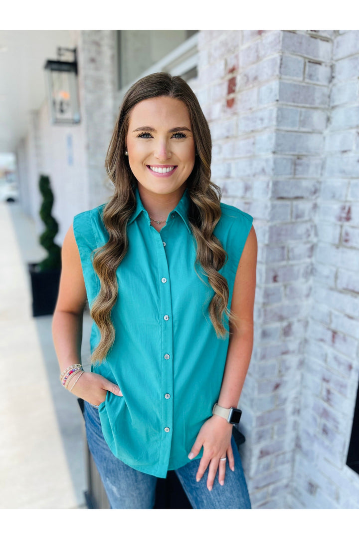 Teal Button Top