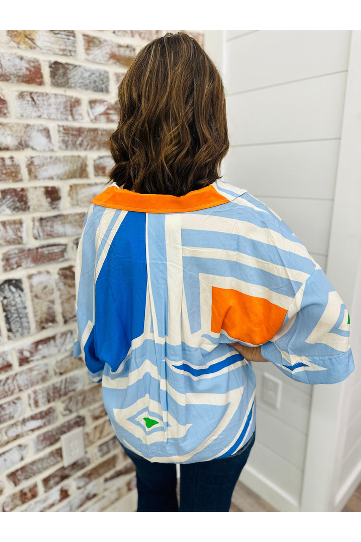 KARLIE Geometric Button Up Top