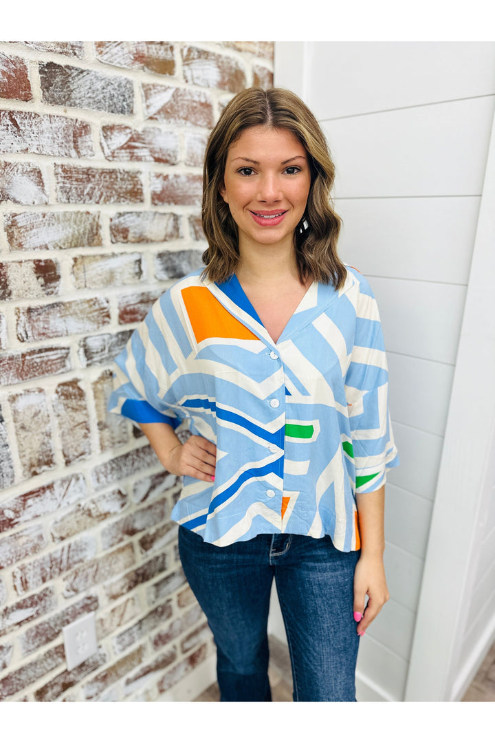 KARLIE Geometric Button Up Top