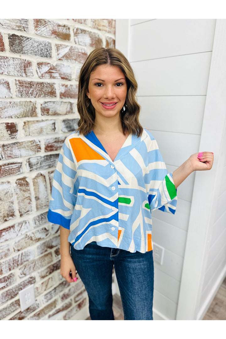KARLIE Geometric Button Up Top
