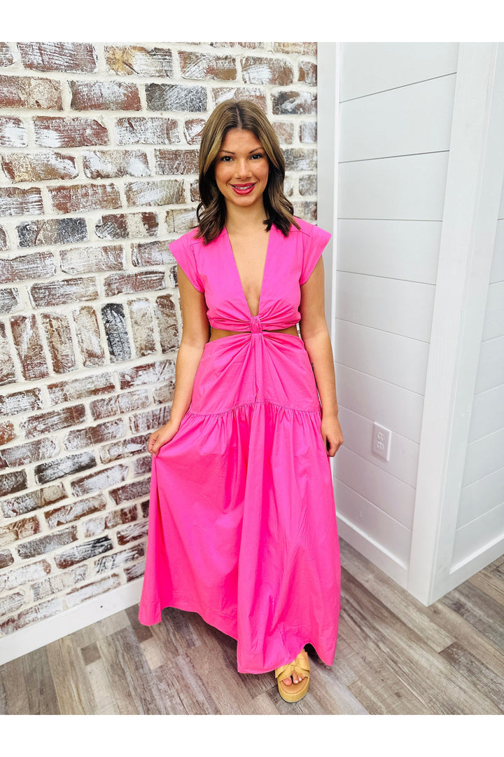 Karlie | Solid Poplin Knot Cut-Out Maxi Dress
