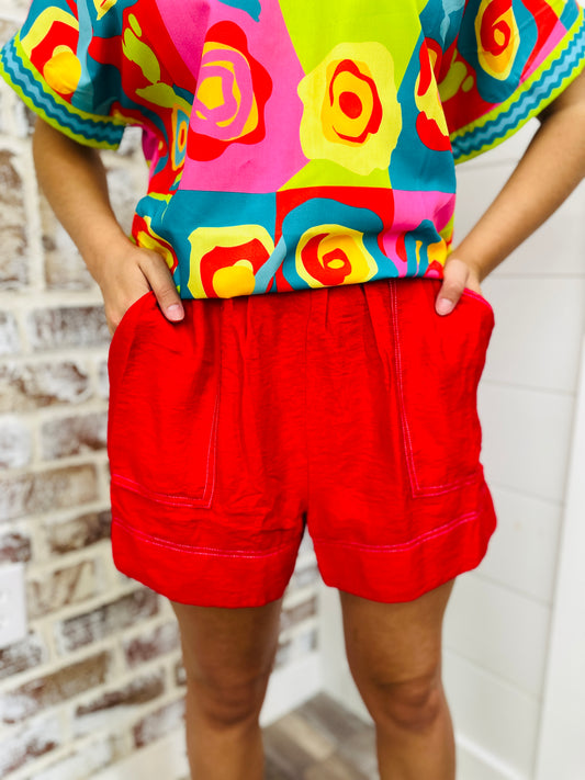 Stitched Red Shorts