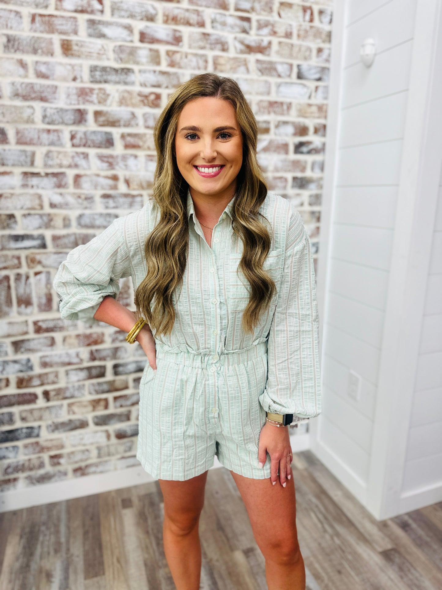 Karlie Stripe Seersucker Pocket Romper