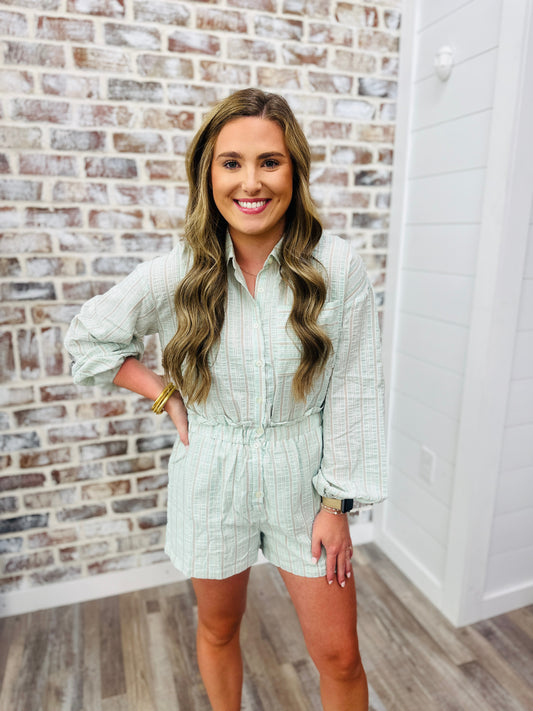 Karlie Stripe Seersucker Pocket Romper