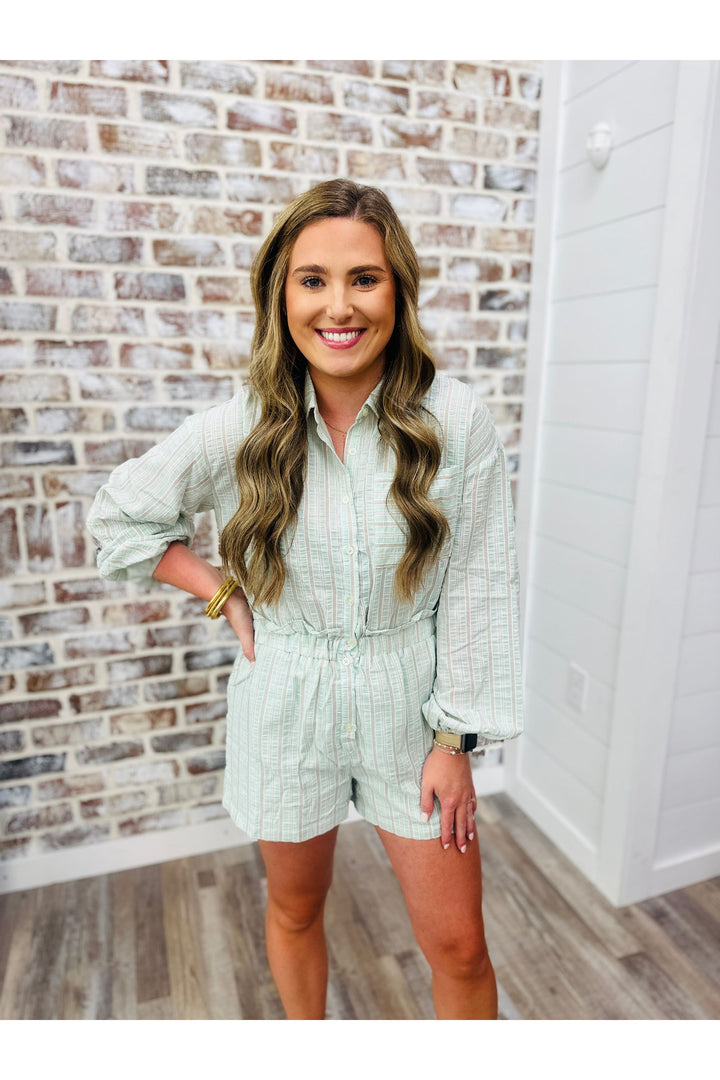 Karlie Stripe Seersucker Pocket Romper