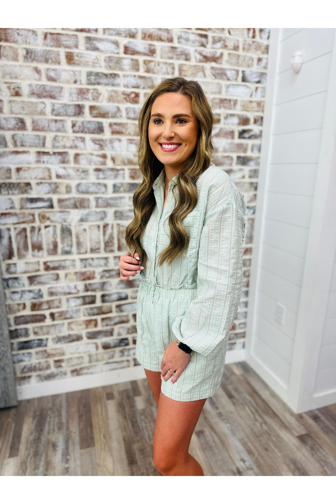 Karlie Stripe Seersucker Pocket Romper