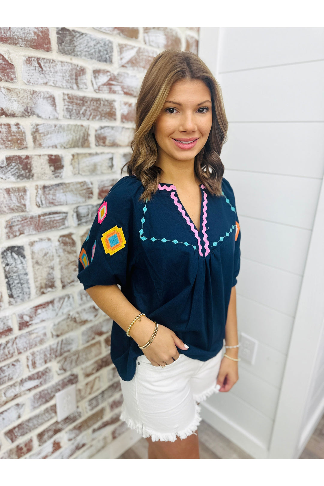 Geometric Puff Sleeve Top