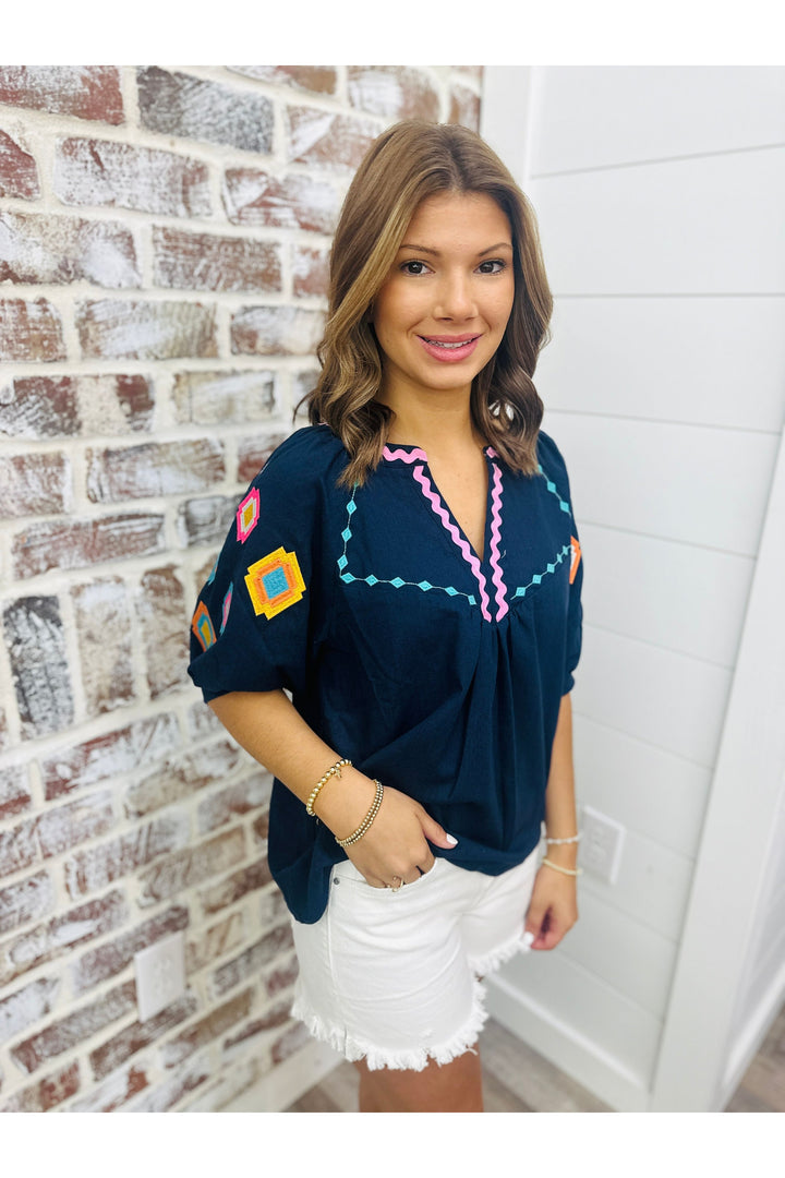 Geometric Puff Sleeve Top