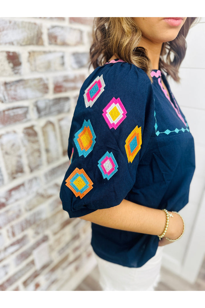 Geometric Puff Sleeve Top