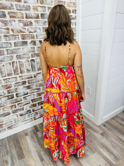 Karlie Tropical Halter Tier Maxi Dress